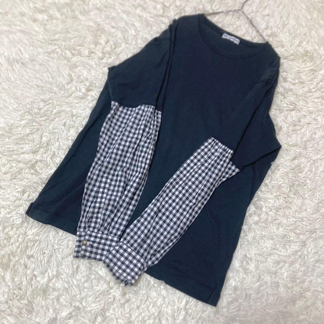 ISSEY MIYAKE MEN Tシャツ　長袖　袖切替　ドッキング　チェック