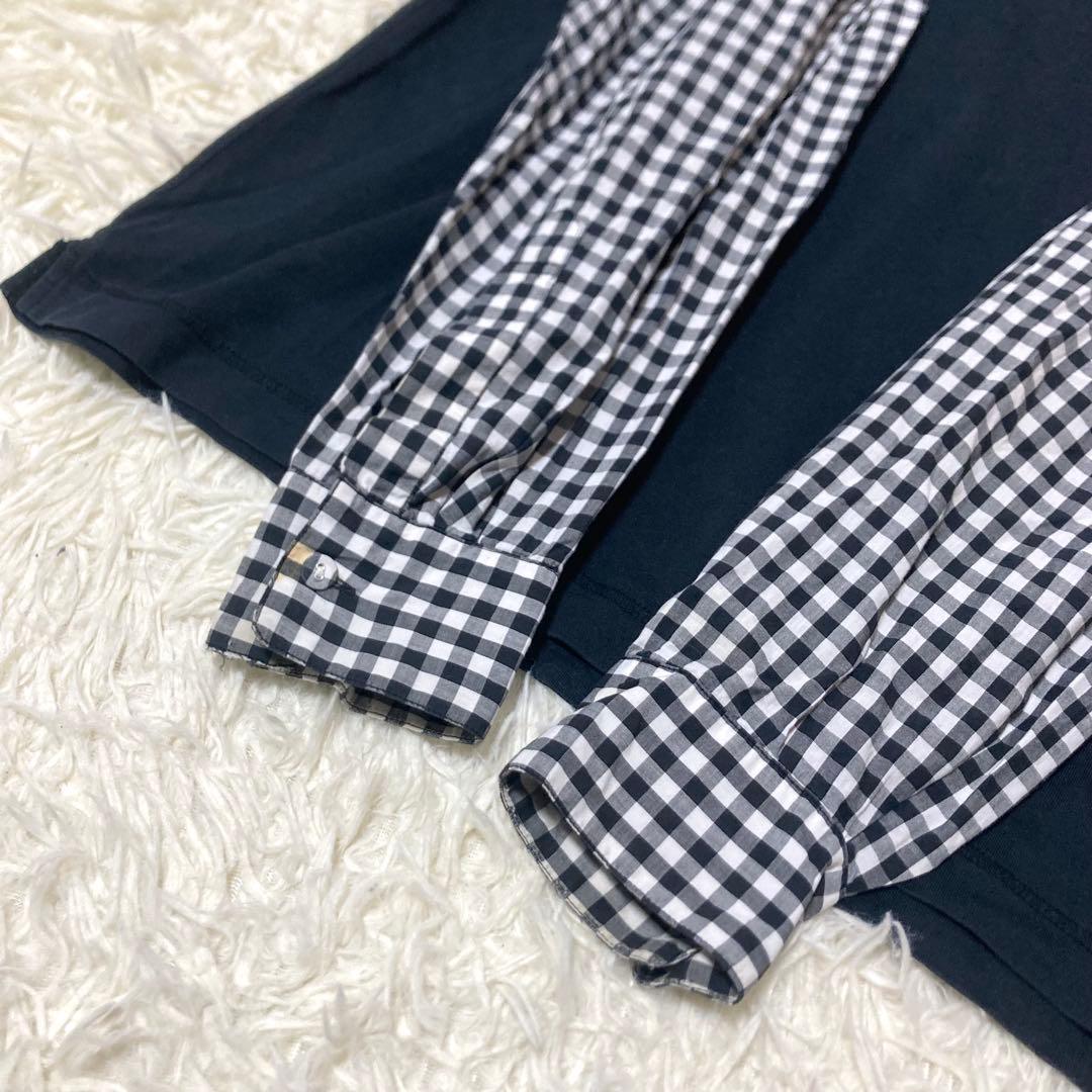 ISSEY MIYAKE MEN Tシャツ　長袖　袖切替　ドッキング　チェック