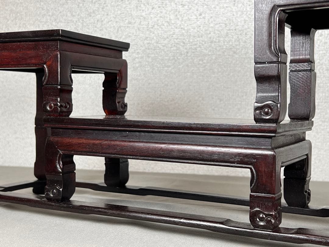 唐木 花台 紫檀 飾り台 香炉台 高低台 華道具 置物台 木製 盆栽台 中国美術