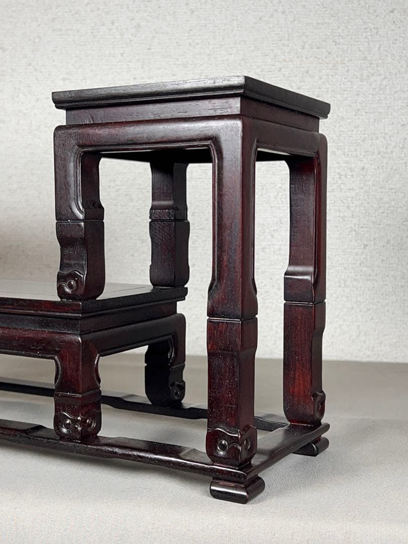 唐木 花台 紫檀 飾り台 香炉台 高低台 華道具 置物台 木製 盆栽台 中国美術