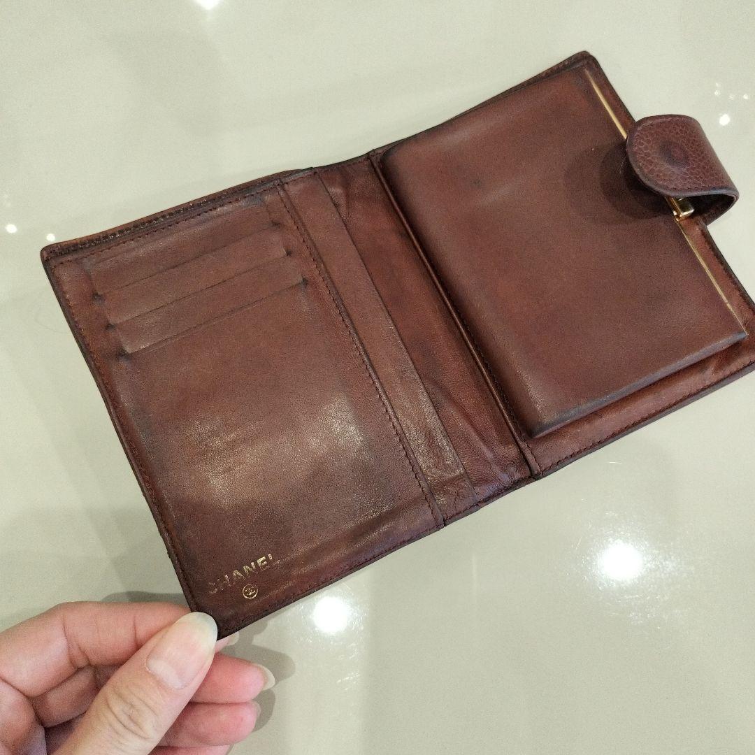 CHANEL キャビアスキン 二つ折り財布 コンパクト ブラウン がま口