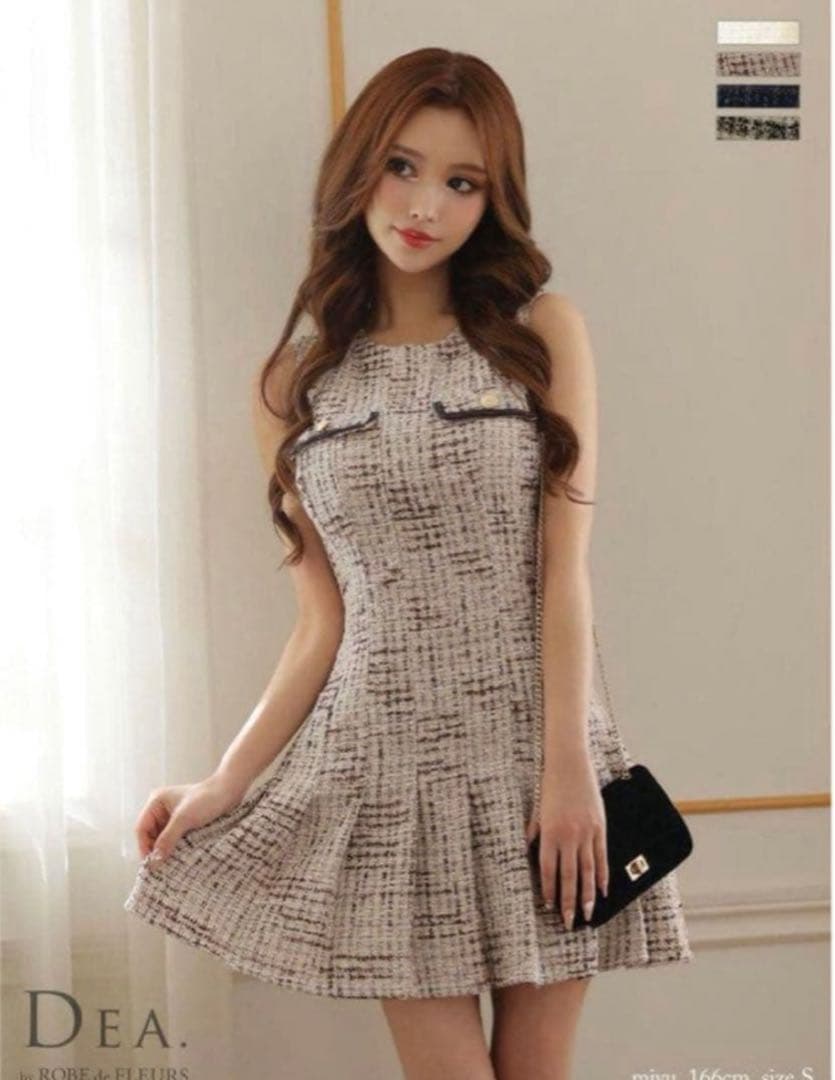 DEA. by ROBE de FLEURS ラメツイード×プリーツキャバドレス