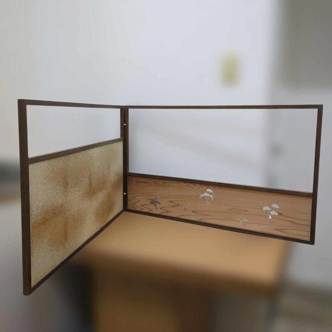 風炉先屏風　屏風　衝立　木製　茶道具　松透かし　金銀散らし　紙箱