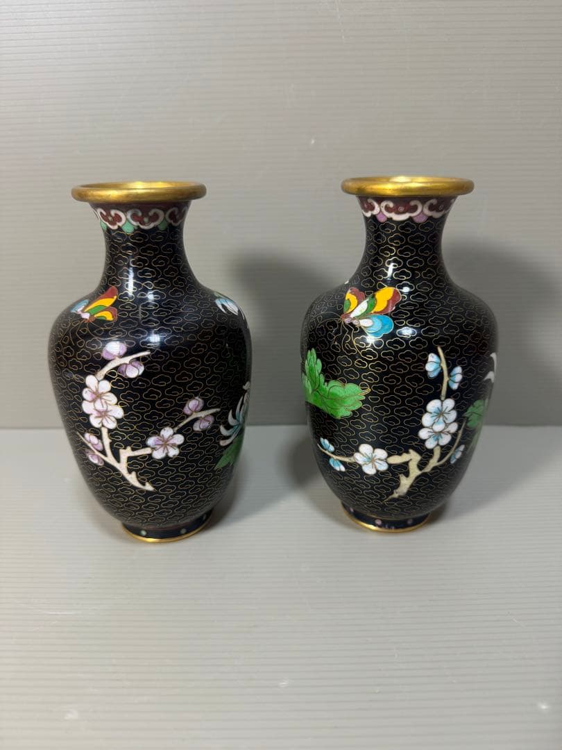 2269 七宝焼　景泰藍　花瓶　2客　時代物