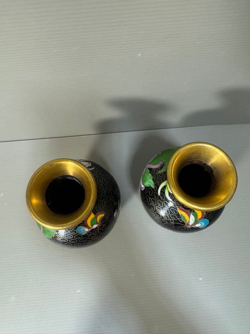 2269 七宝焼　景泰藍　花瓶　2客　時代物