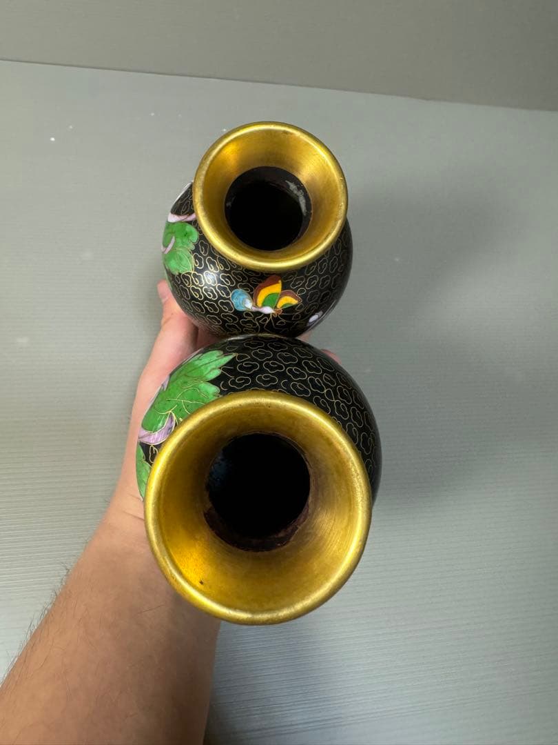 2269 七宝焼　景泰藍　花瓶　2客　時代物