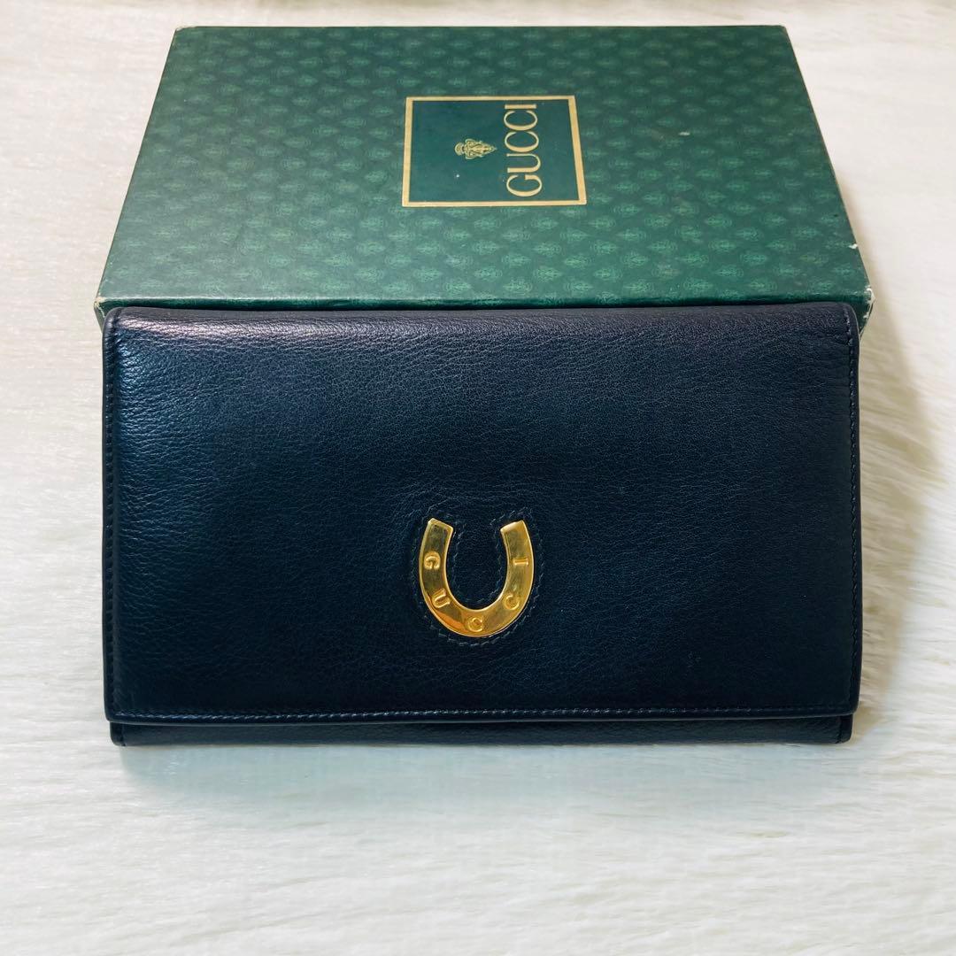 早い者勝ち　美品　GUCCI グッチ　二つ折り　長財布　黒　箱付き　ホースシュー