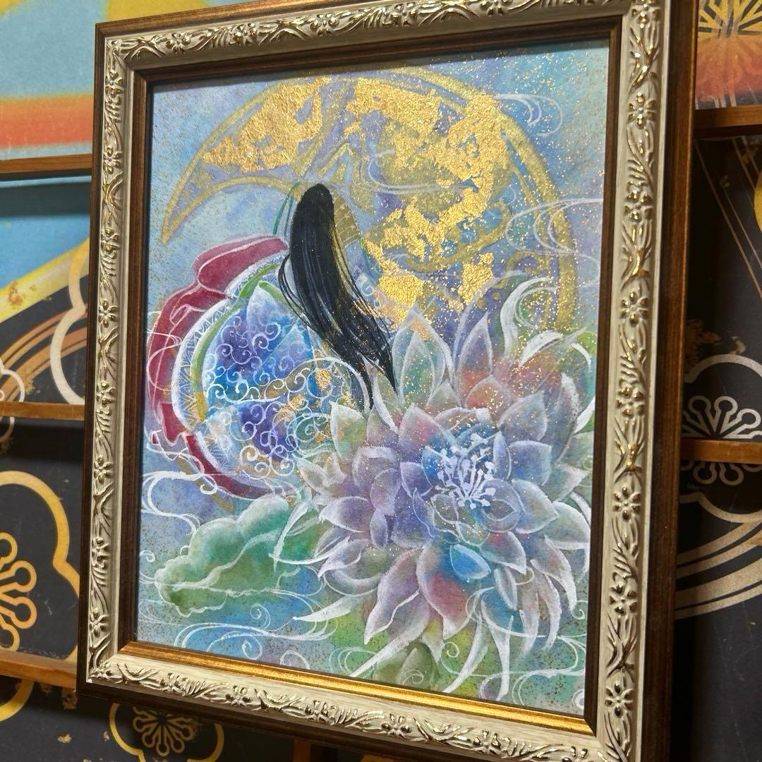 金箔使用 吉祥日本画 「月下美人　月の御殿」