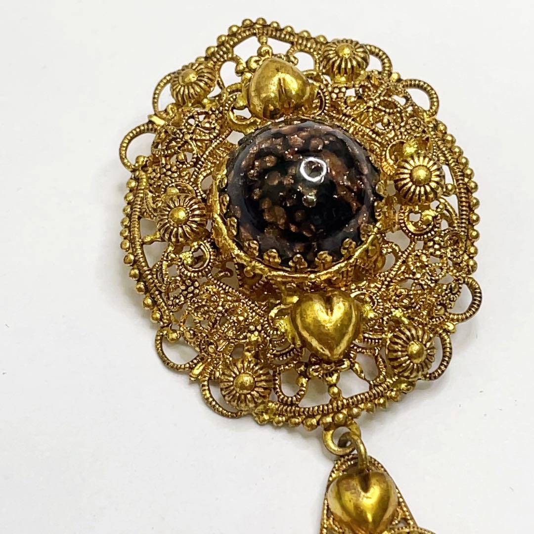 W.GERMANY 天然石 ヴィンテージ ロング ブローチ 西ドイツ製 揺れる