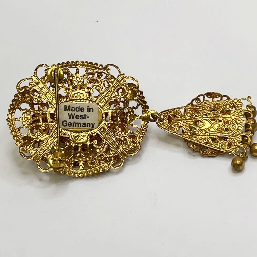 W.GERMANY 天然石 ヴィンテージ ロング ブローチ 西ドイツ製 揺れる