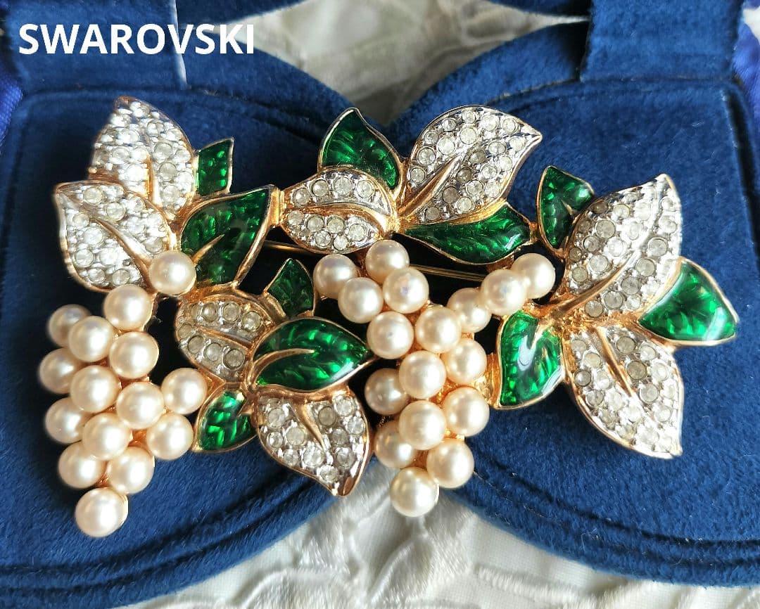 SWAROVSKI 葡萄ブローチfauxパール パヴェクリスタル エナメル 希少