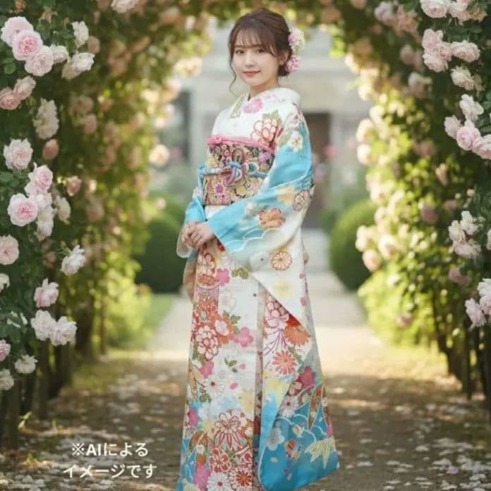 セール中！　367.可愛い振袖7点セット　正絹　フルセット　成人式