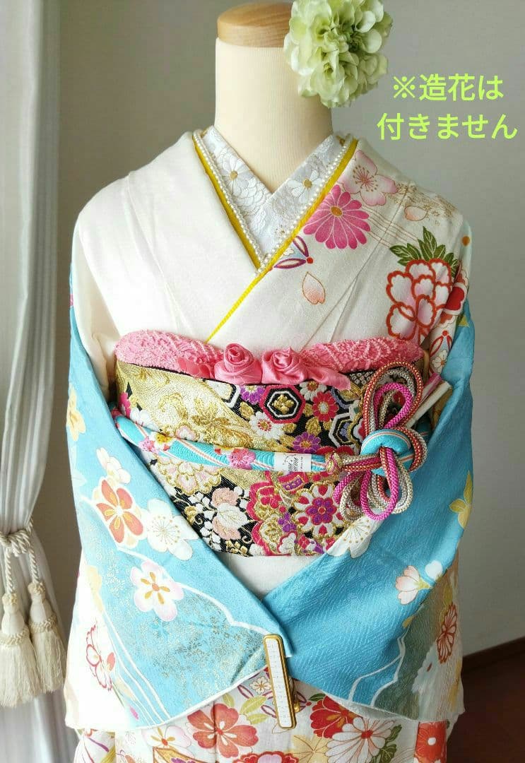 セール中！　367.可愛い振袖7点セット　正絹　フルセット　成人式