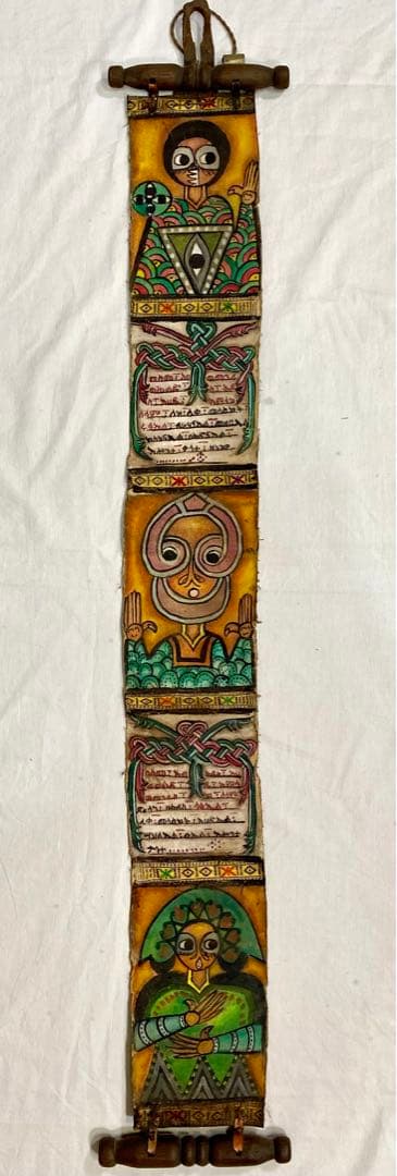 エチオピア製　正教画　手描き　皮製　巻物　アート　骨董品　掛け軸