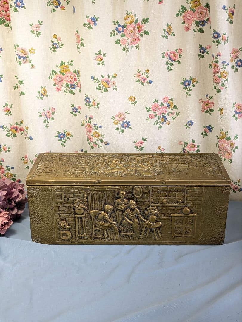 イギリス アンティーク 真鍮板張り　木製　ボックス 35.6cm