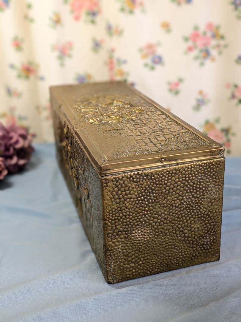 イギリス アンティーク 真鍮板張り　木製　ボックス 35.6cm