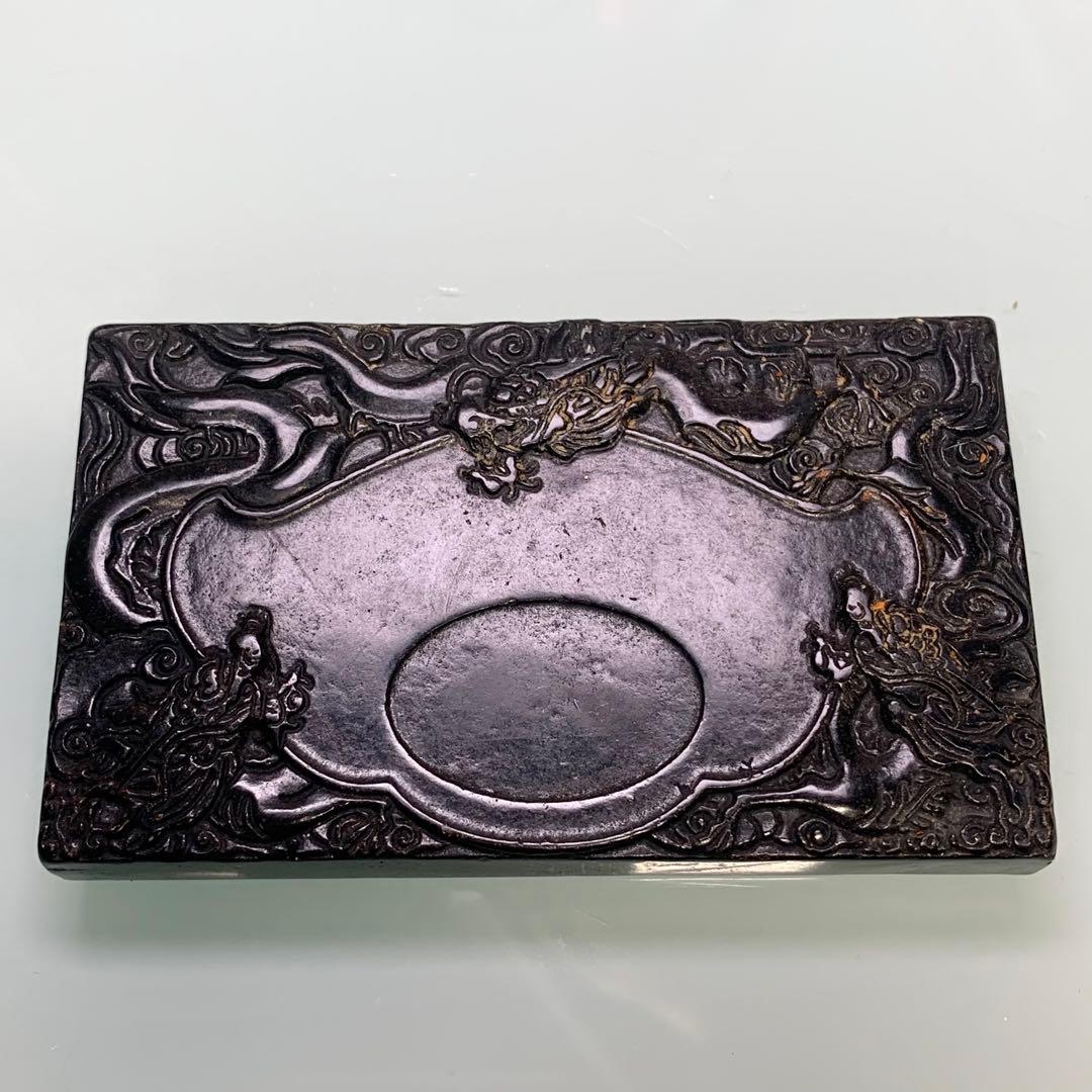 龍の彫刻　雲龍　ミニ硯　文房具　開運　宇宙パワー 不思議の石鉄隕石　アンティーク