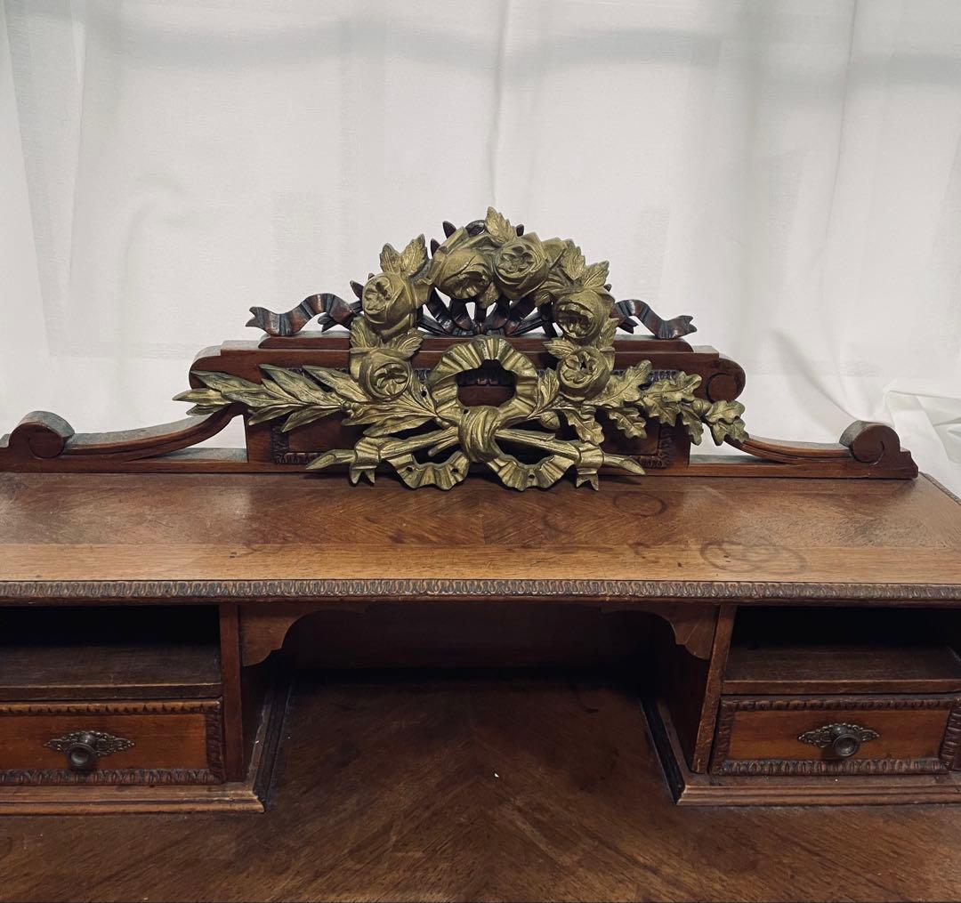 フランスアンティーク　リボンとローズリースのオルモル装飾品　真鍮　ブロンズ