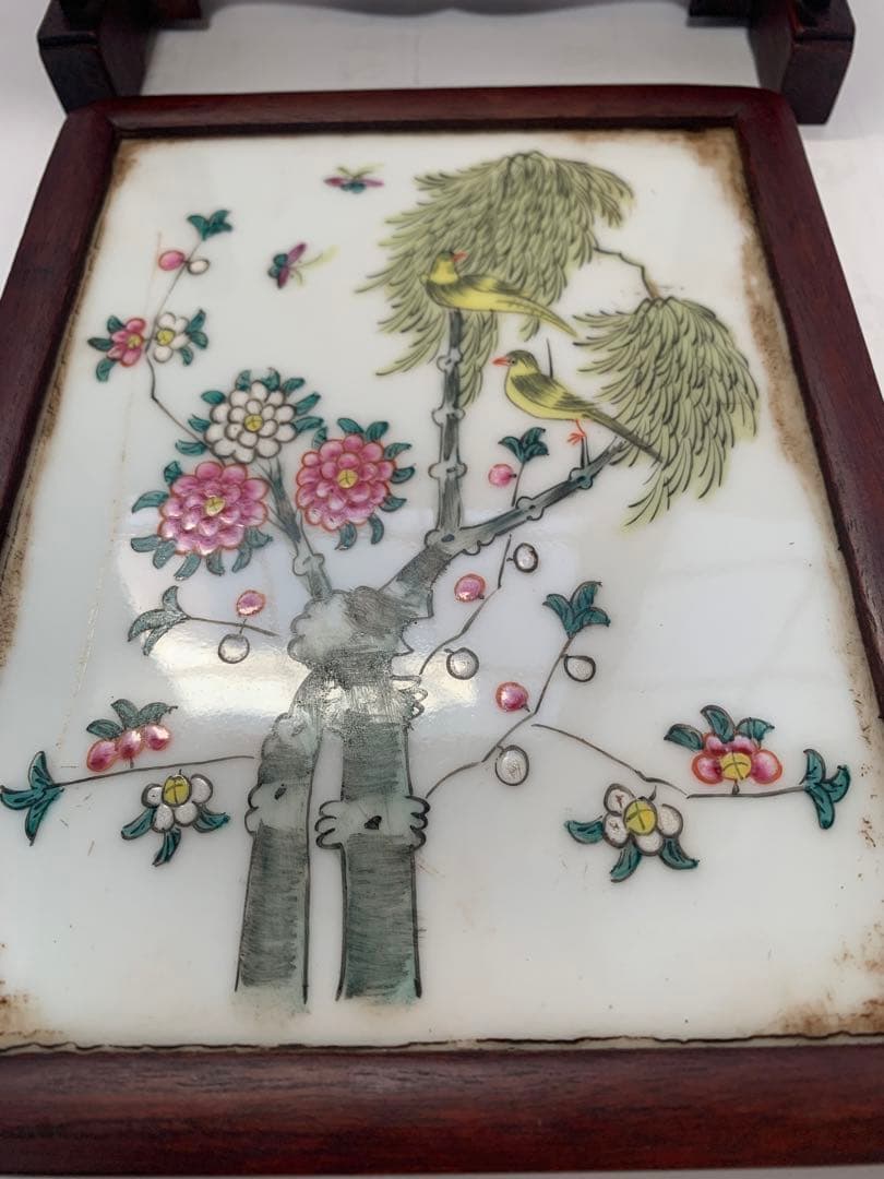 中国美術　民国时期　砚屏 陶板 送料込み