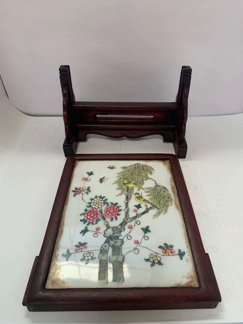 中国美術　民国时期　砚屏 陶板 送料込み