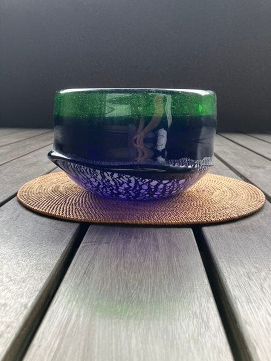 稲嶺盛吉　土紋　花器　紺緑