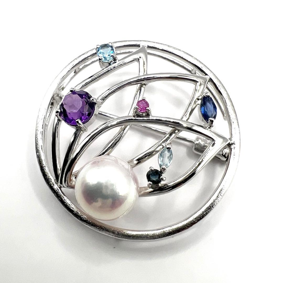 本真珠　アコヤ真珠 ブローチ　9mm シルバー 天然石 イソワパール