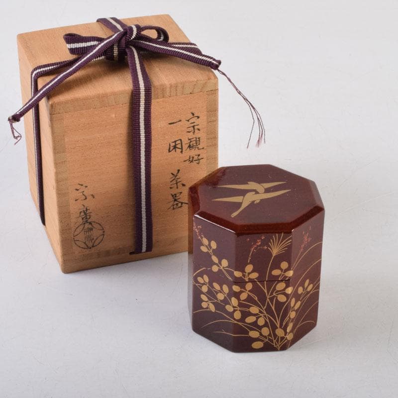 茶道具　山中塗　道場宗廣作　宗観好　一閑　八角茶器　共箱　V　8770