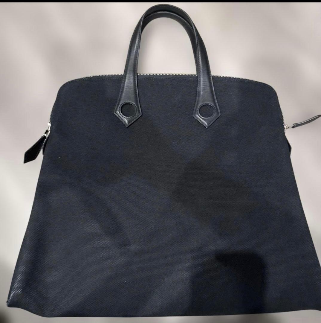 ミータンエルメス黒のキャンバスレザービジネスバッグ