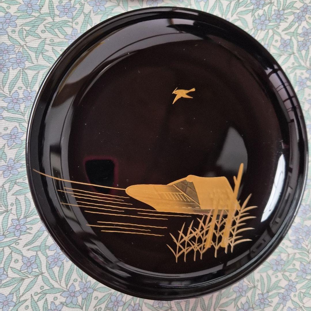 黒塗祥水引蒔絵　銘々皿5【未使用】お箱、ウコンの布付き