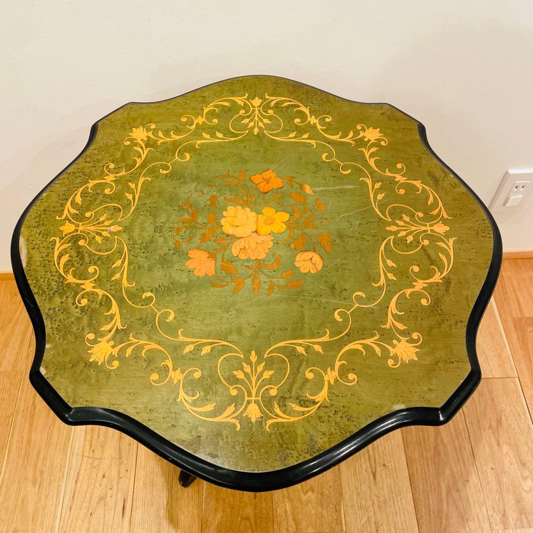 イタリア製 象嵌サイドテーブル コーヒーテーブル グリーン アンティーク