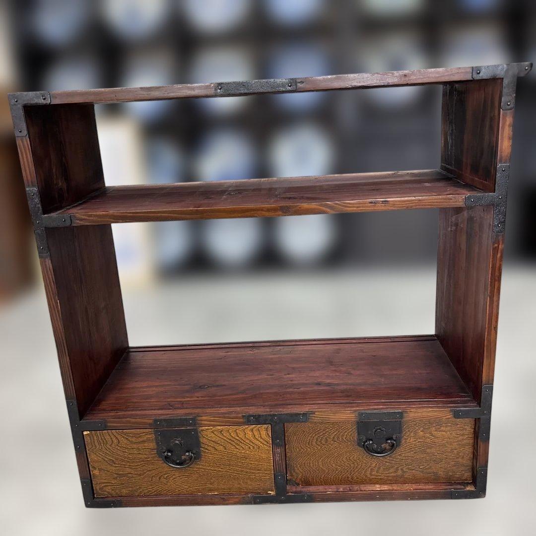 時代 帳場箪笥 両面仕様 車箪笥 鍵付き 民芸家具 和モダン 古家具