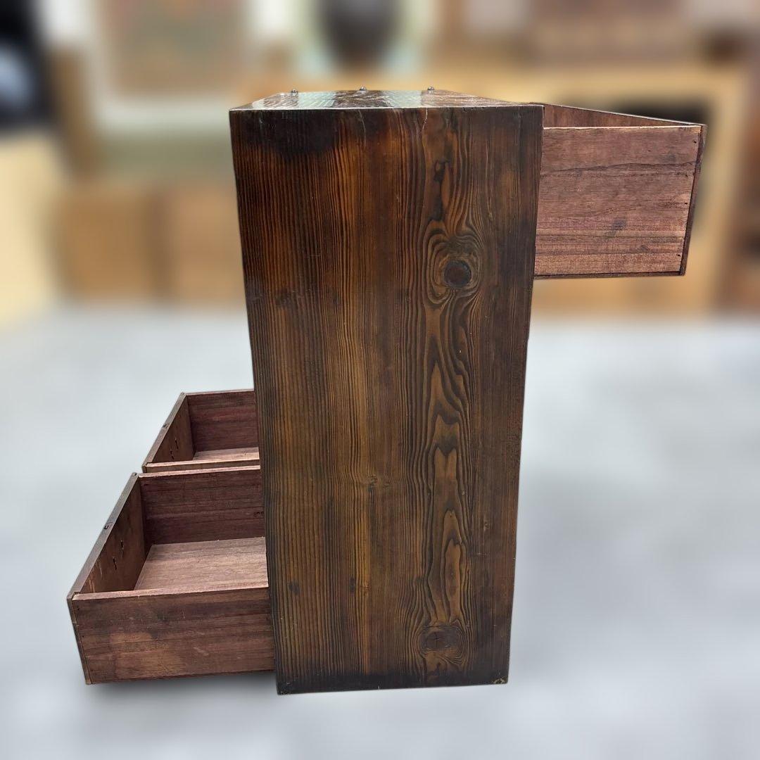 時代 帳場箪笥 両面仕様 車箪笥 鍵付き 民芸家具 和モダン 古家具