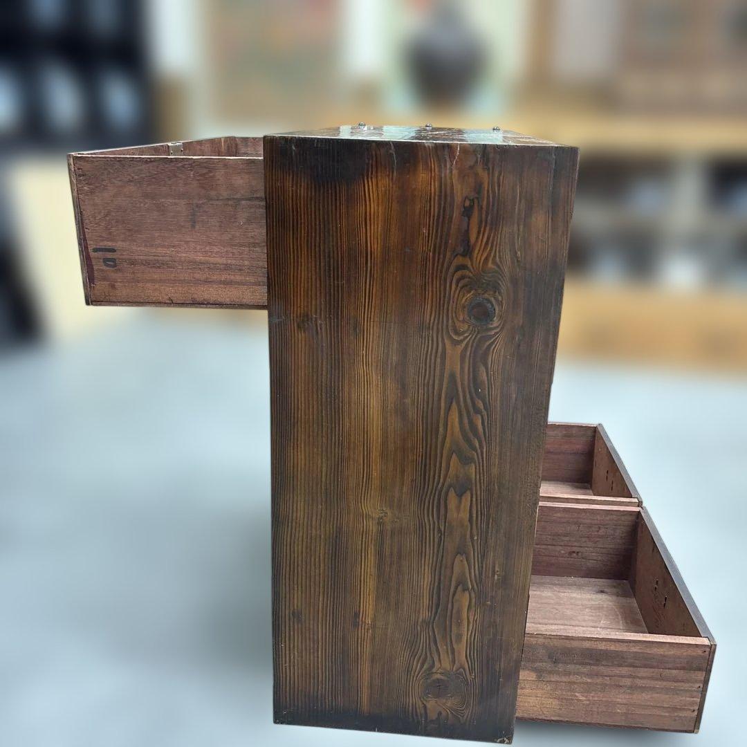 時代 帳場箪笥 両面仕様 車箪笥 鍵付き 民芸家具 和モダン 古家具