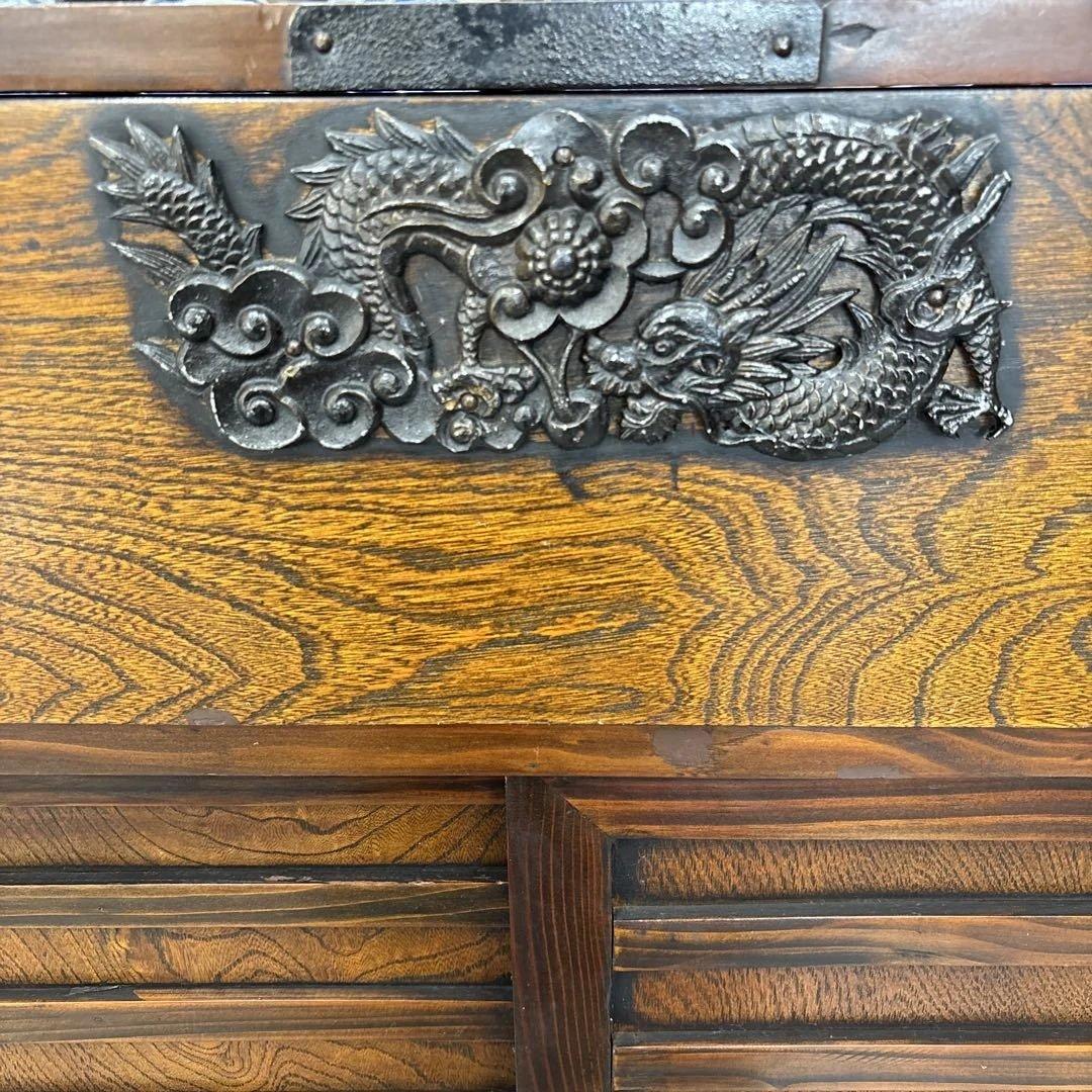 時代 帳場箪笥 両面仕様 車箪笥 鍵付き 民芸家具 和モダン 古家具