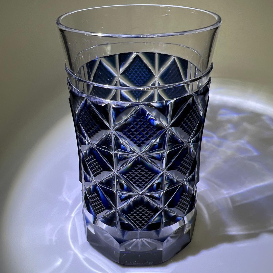 薩摩切子　島津磯斉　色被せ切子ガラス　タンブラーA 共箱　東Y7-1204☆2F