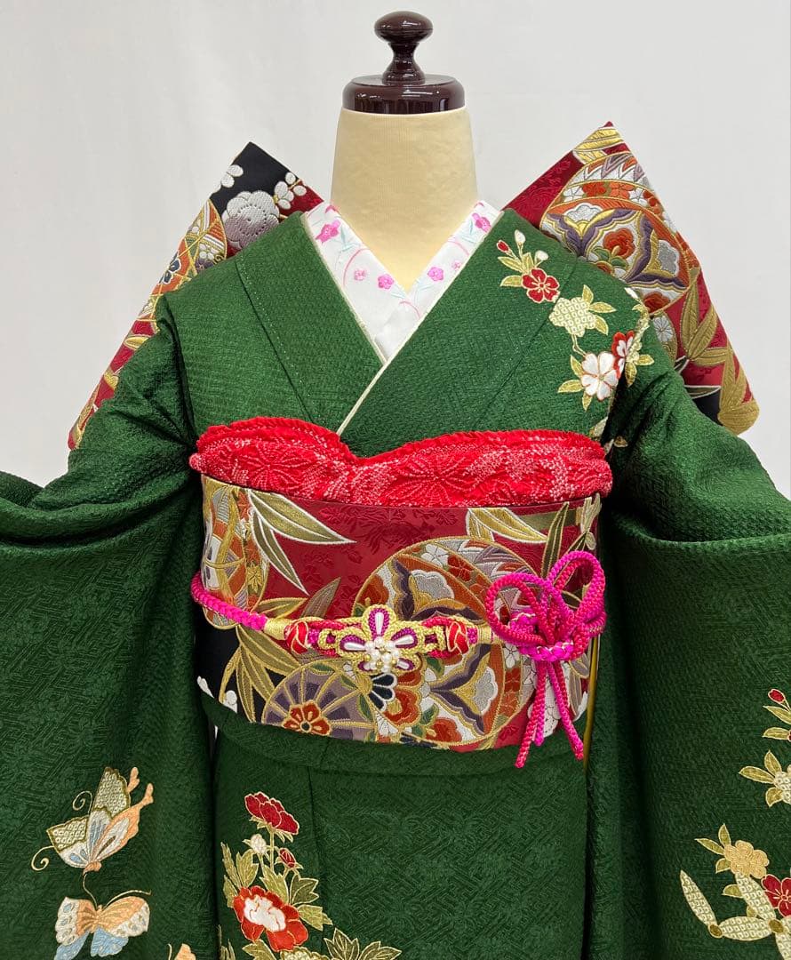 豪華　総絞り　振り袖　フルセット　別誂長襦袢付　金彩　刺繍　成人式　　緑　532
