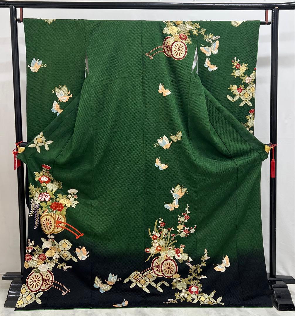 豪華　総絞り　振り袖　フルセット　別誂長襦袢付　金彩　刺繍　成人式　　緑　532