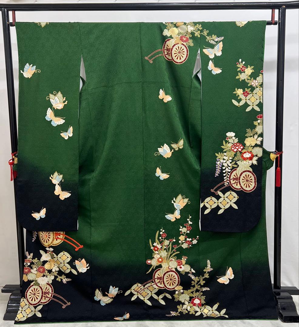 豪華　総絞り　振り袖　フルセット　別誂長襦袢付　金彩　刺繍　成人式　　緑　532