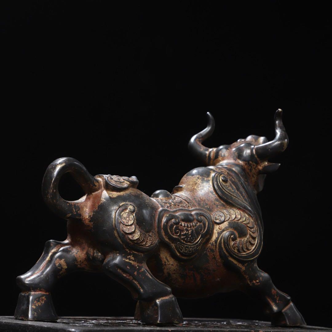 旧蔵　牛の彫刻　銅製　富貴　幸運　家業繁栄