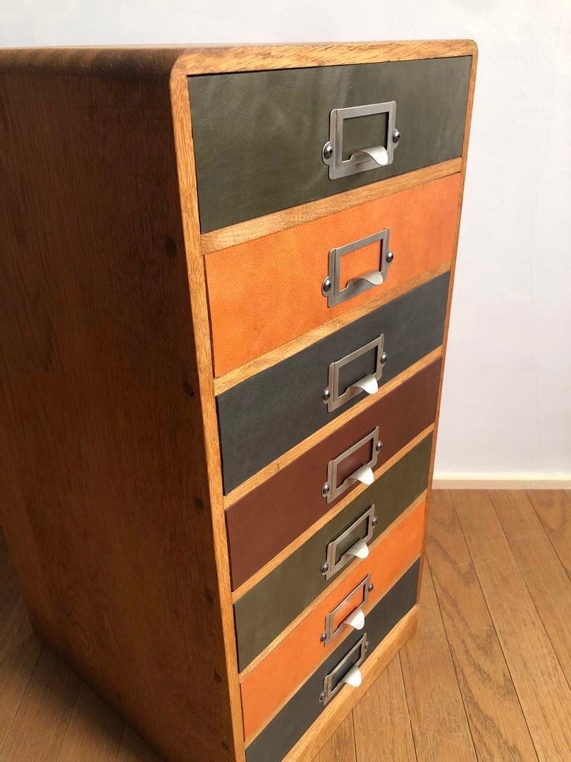 古家具 小引き出し 前面レザー張り アンティーク 古道具 収納棚 古民家 蚤の市