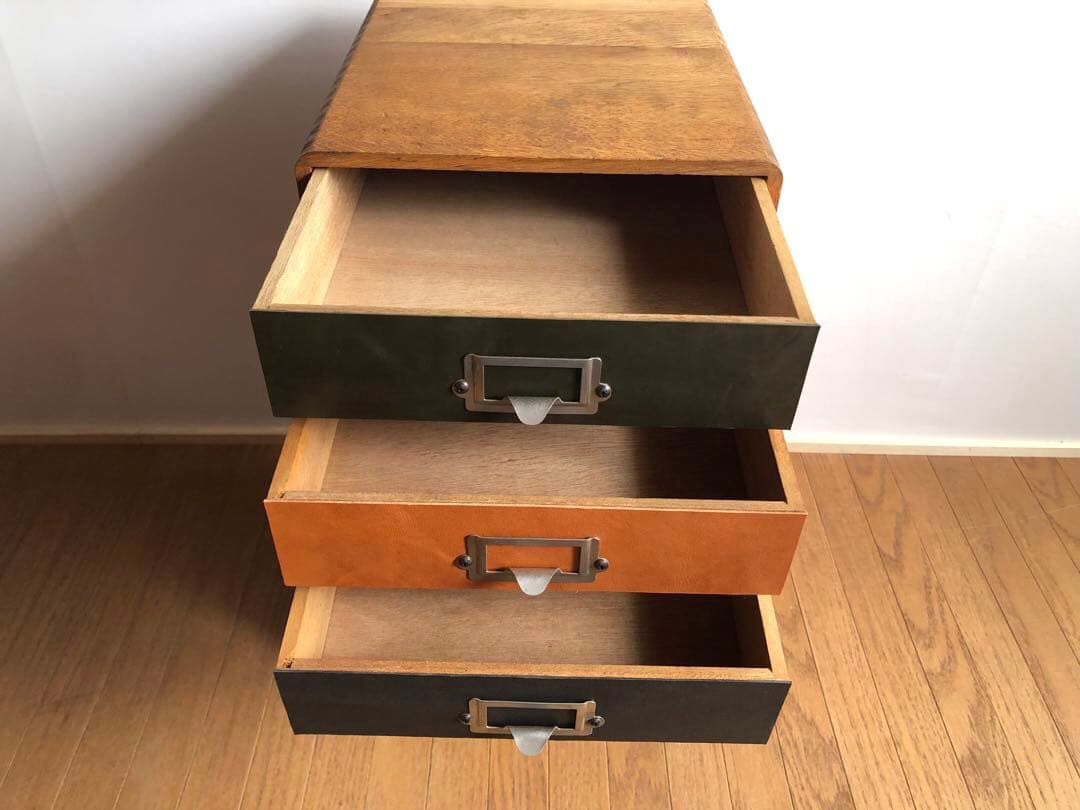 古家具 小引き出し 前面レザー張り アンティーク 古道具 収納棚 古民家 蚤の市