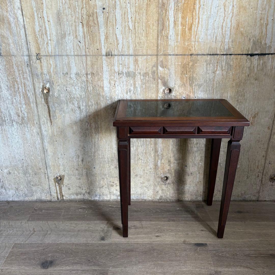 フランスヴィンテージ　大理石トップ　オーク材　サイドテーブル　コンソール