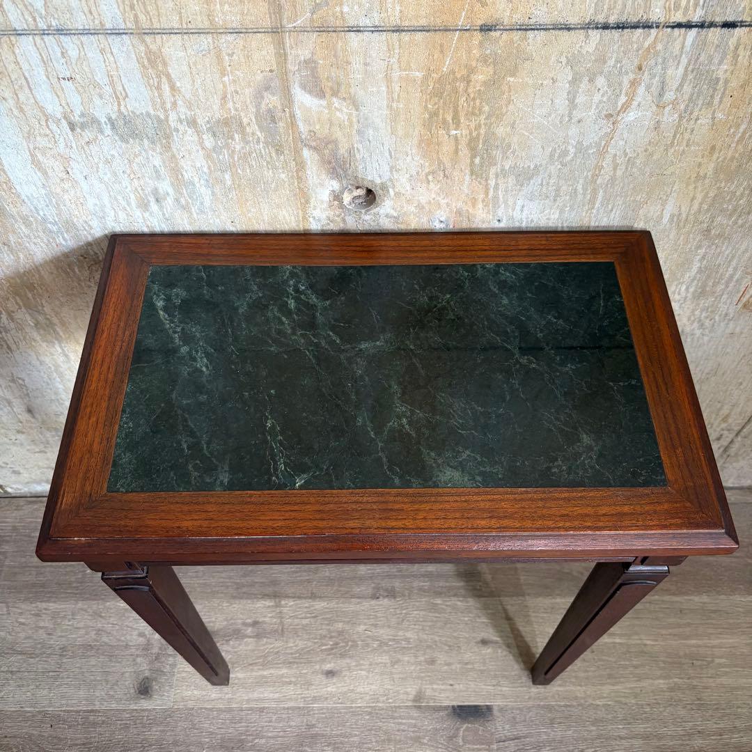 フランスヴィンテージ　大理石トップ　オーク材　サイドテーブル　コンソール