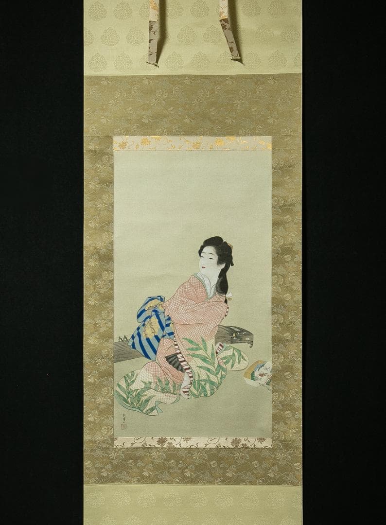 掛軸-1694　上村松園　娘深雪　シルクスクリーン　限定500部の内354番