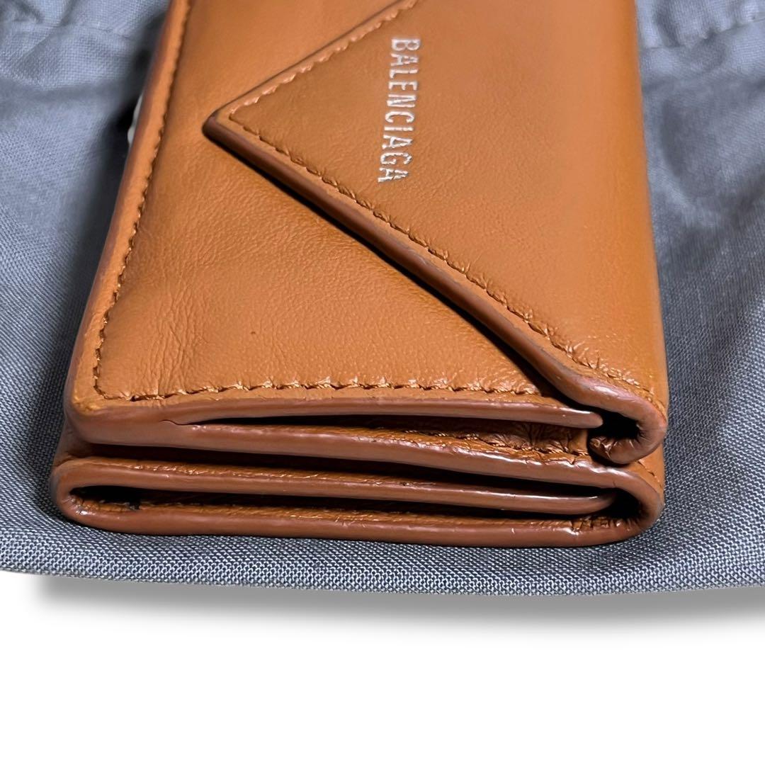 バレンシアガ　三つ折り財布　キャメル　ペーパーミニウォレット