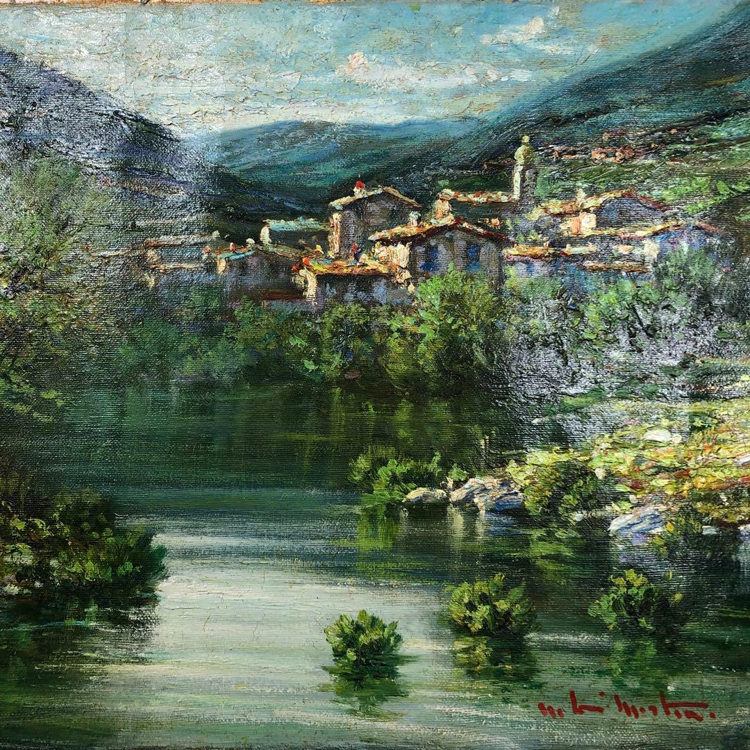 マリオ・ディ・マルティーノ　「カンターラの村」 油彩画　木枠無し　キャンバスのみ