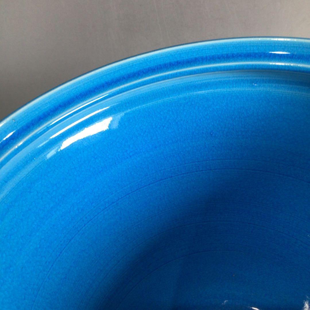 Ｐ３５４　水指　『御室窯造』『浅黄交趾』『末広水指』　共箱　茶道具