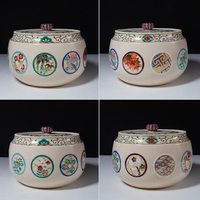 手塚充　仁清写花丸の絵水指　鵬雲斎宗匠御書付　共箱　裏千家　茶道具　京焼