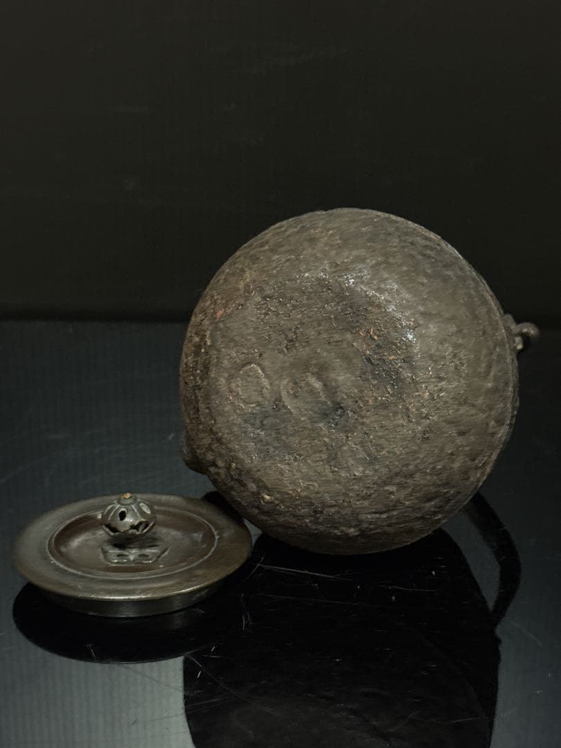 約345cc 龍文堂 造 小振 波千鳥地紋 鉄瓶 茶道具 古作 急須 煎茶道具