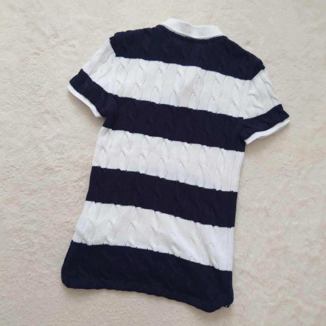 ポロラルフローレン コットン ボーダー ケーブルニット ポロシャツ
